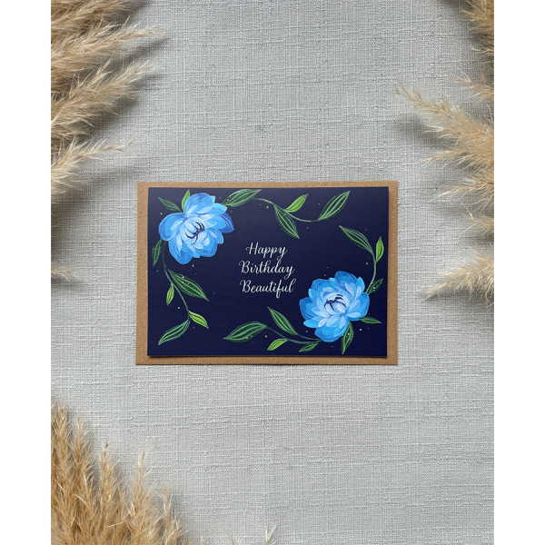 Art by Andu Wenskaart HBD Blue Flowers