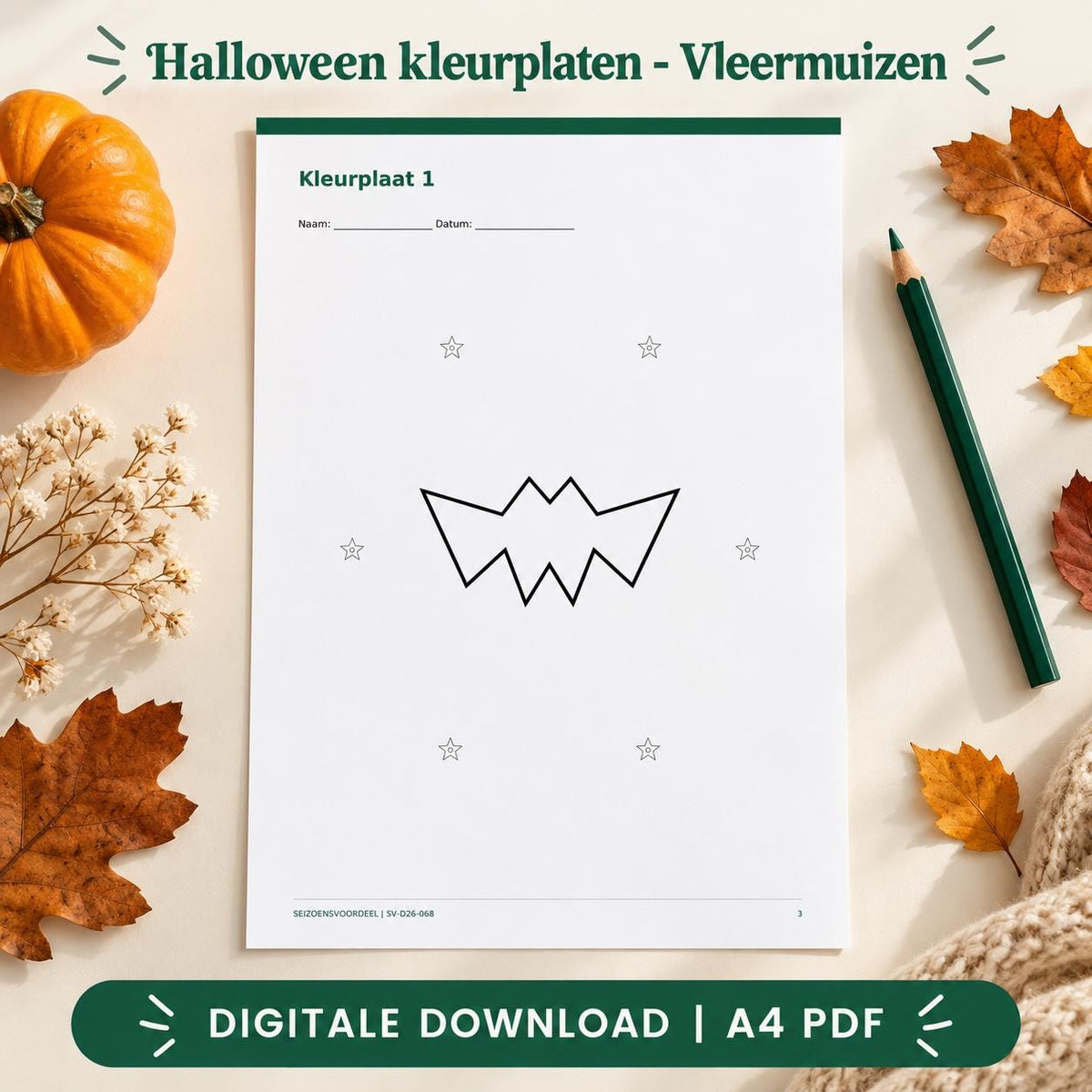 Halloween kleurplaten - Vleermuizen | Nederlandse A4 PDF | Digitale download