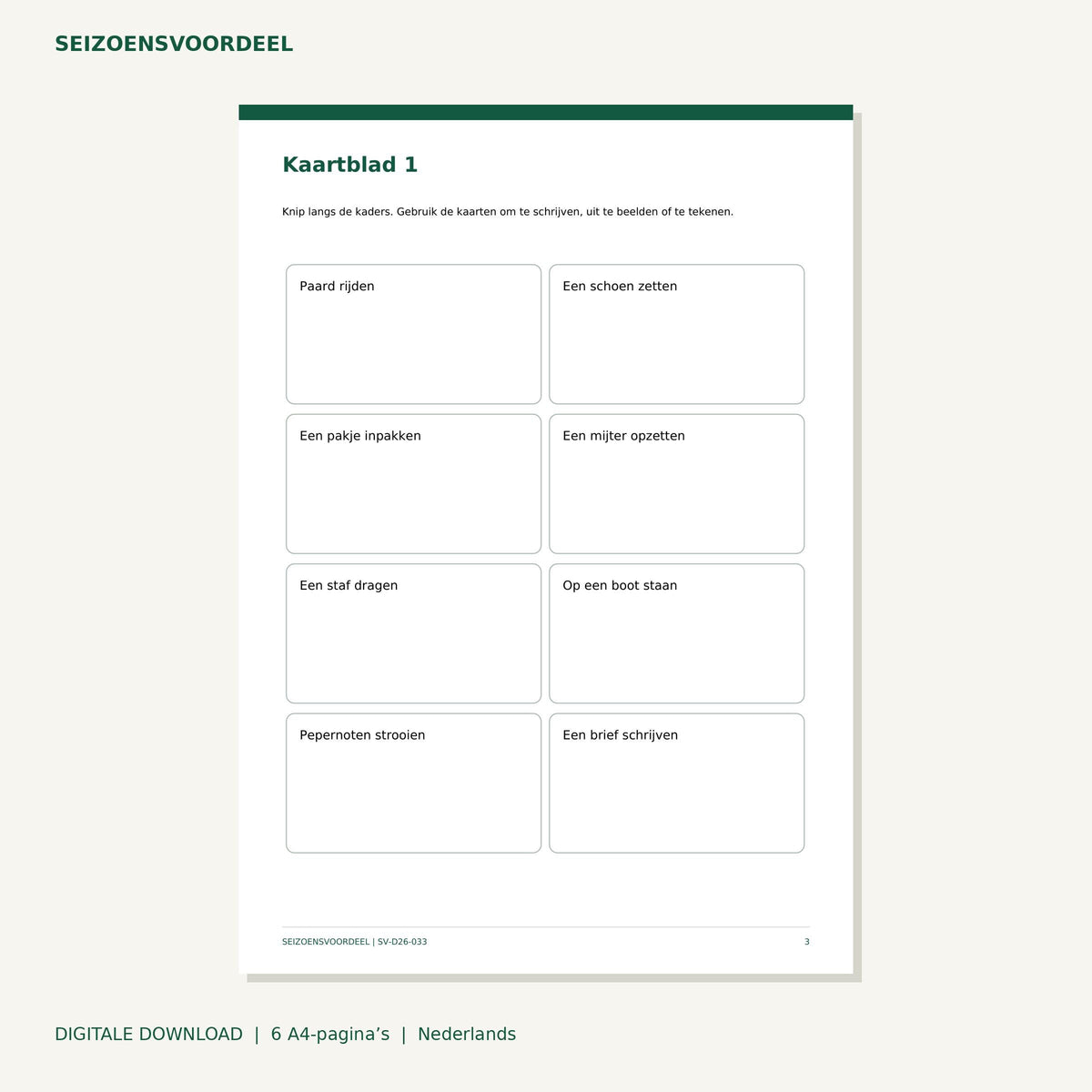 Sinterklaas uitbeeldspel | Nederlandse A4 PDF | Digitale download