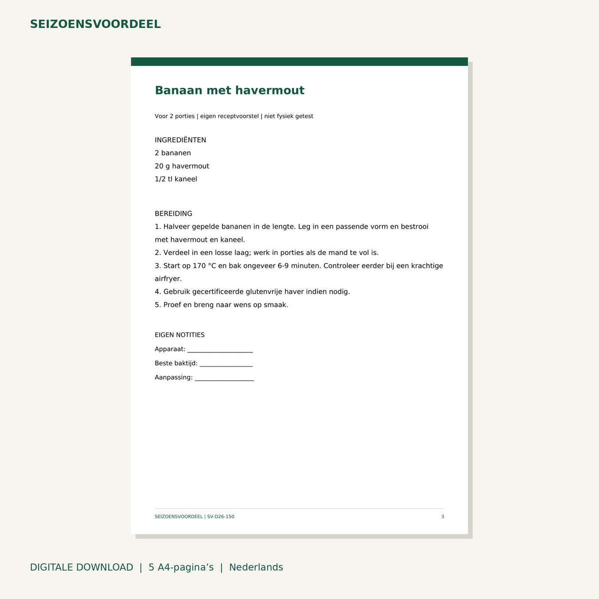 Airfryer recepten - Banaan en ananas desserts | Nederlandse A4 PDF | Digitale download