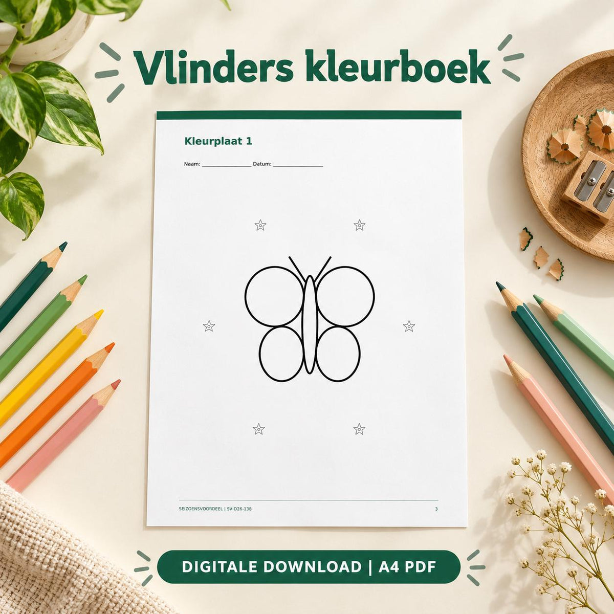 Vlinders kleurboek | Nederlandse A4 PDF | Digitale download