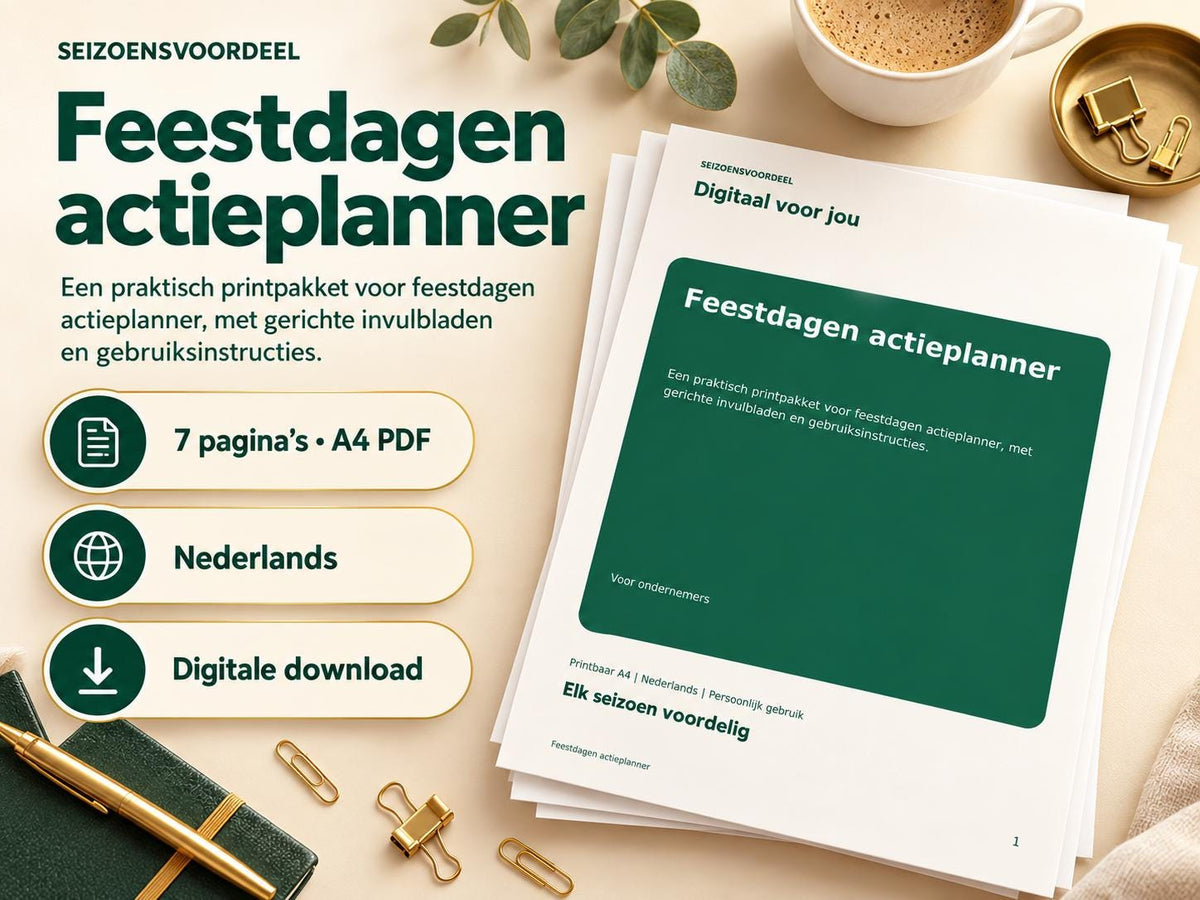 Feestdagen actieplanner – printbare A4 PDF in het Nederlands – digitale download