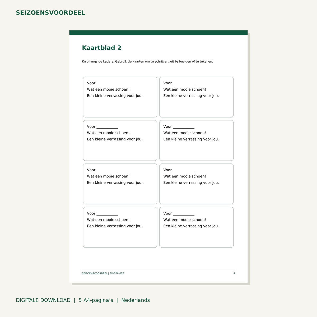 Schoencadeau kaartjes | Nederlandse A4 PDF | Digitale download