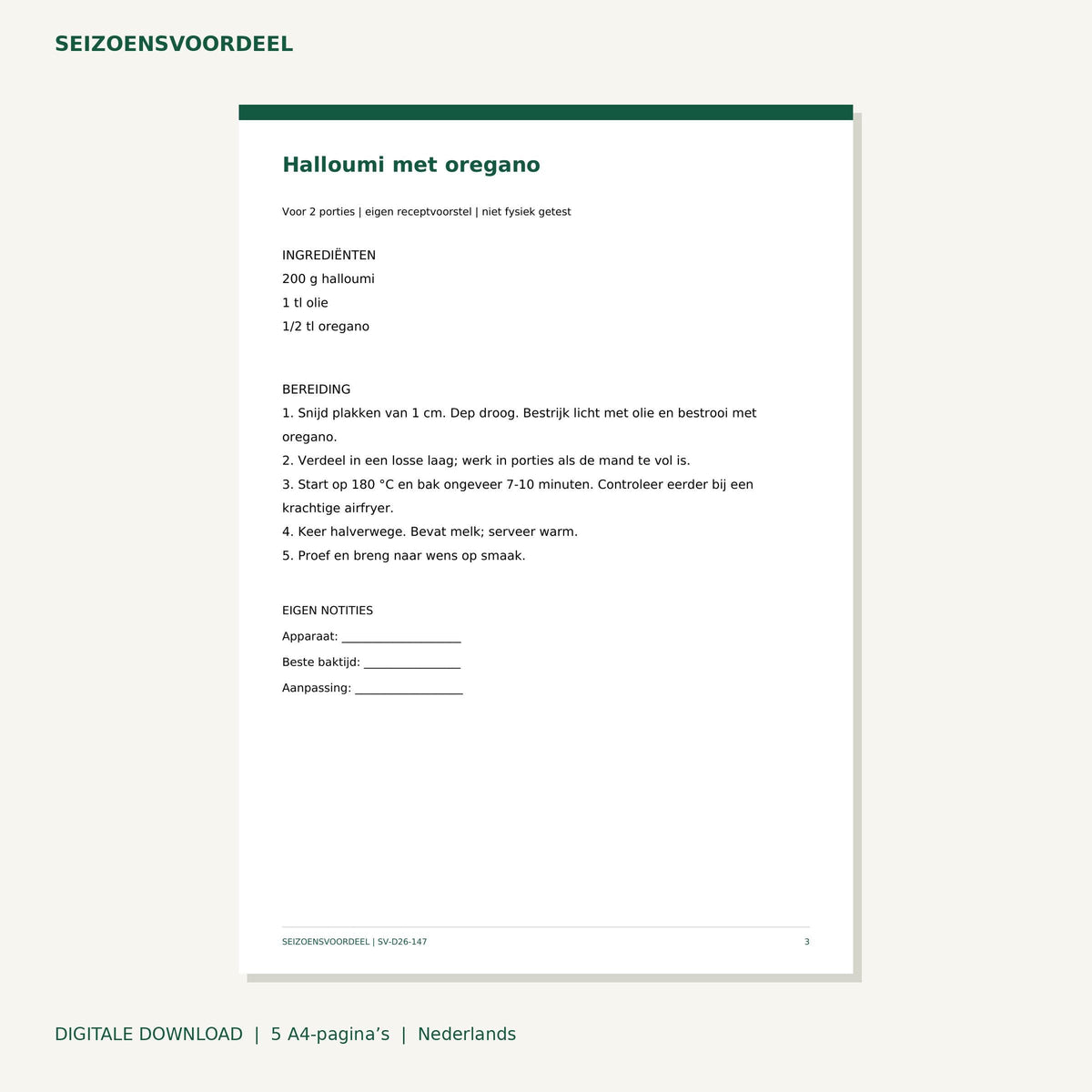 Airfryer recepten - Warme kaassnacks | Nederlandse A4 PDF | Digitale download