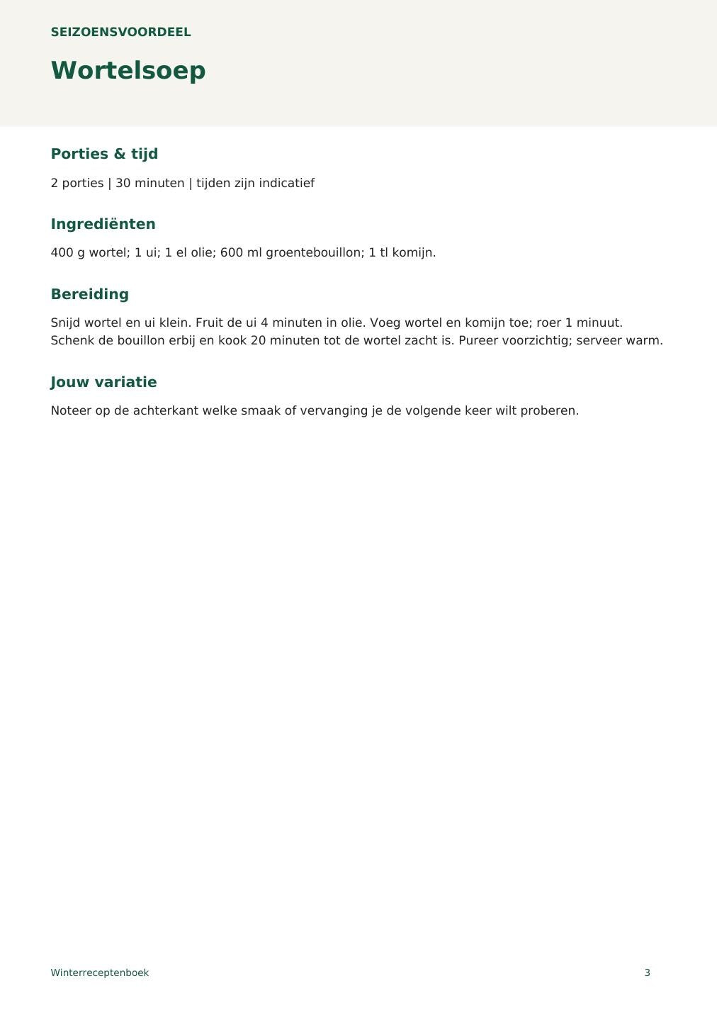 Winterreceptenboek – printbare A4 PDF in het Nederlands – digitale download