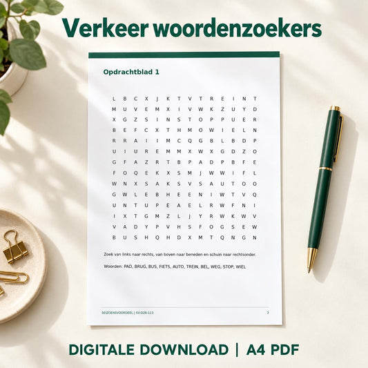 Verkeer woordenzoekers | Nederlandse A4 PDF | Digitale download