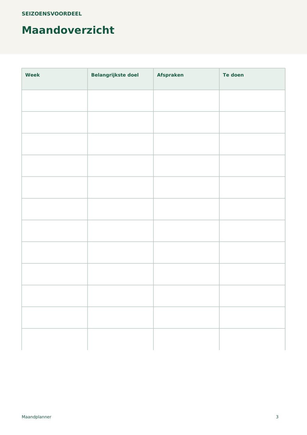 Maandplanner – printbare A4 PDF in het Nederlands – digitale download