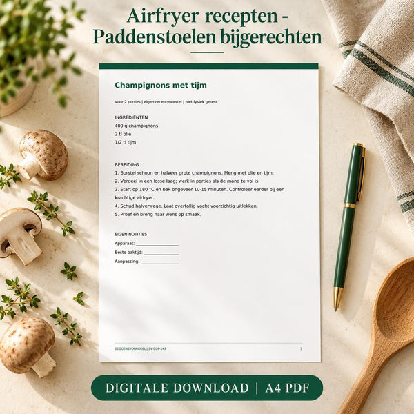 Airfryer recepten - Paddenstoelen bijgerechten | Nederlandse A4 PDF | Digitale download