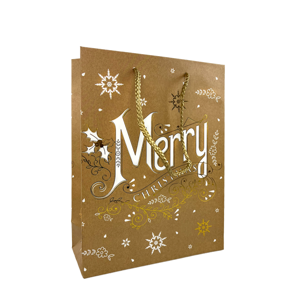 Cadeautas Medium Kraftlook Merry Christmas 18x8x24cm