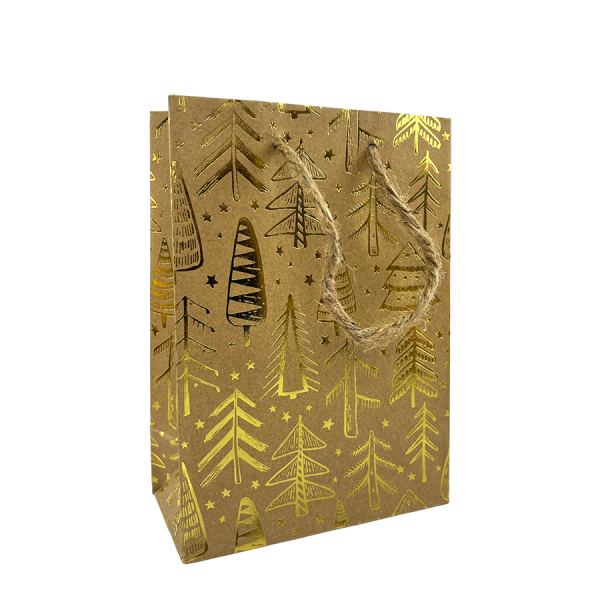 Cadeautas Mini Kraft Kerstboom Goud 11x6x16cm