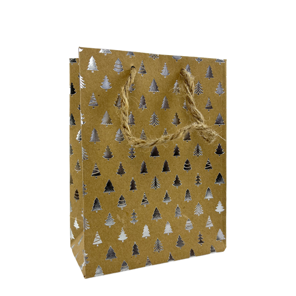 Cadeautas Mini Kraft Kerstpatroon Zilver 11x6x16cm