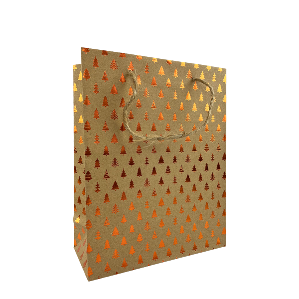 Cadeautas Small Kraft Kerstpatroon Koper 18x8x23cm