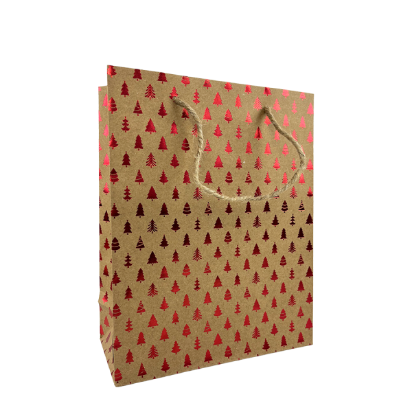 Cadeautas Small Kraft Kerstpatroon Rood 18x8x23cm