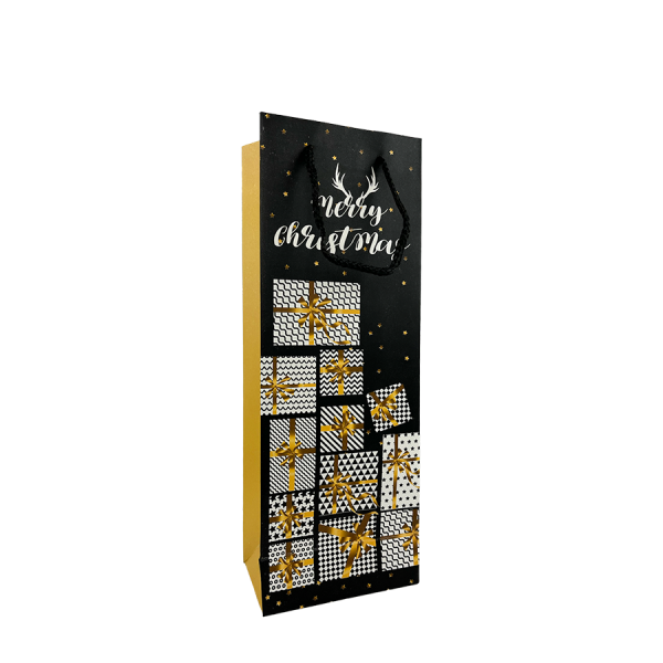 Cadeautas Zwart Merry Christmas Pakjes 12,8x8,4x36cm