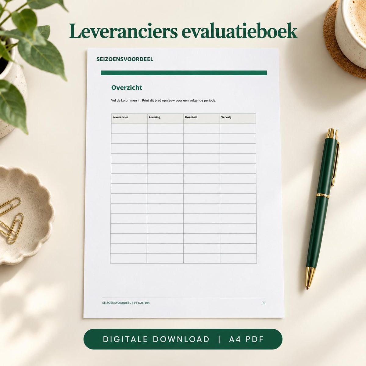 Leveranciers evaluatieboek | Nederlandse A4 PDF | Digitale download