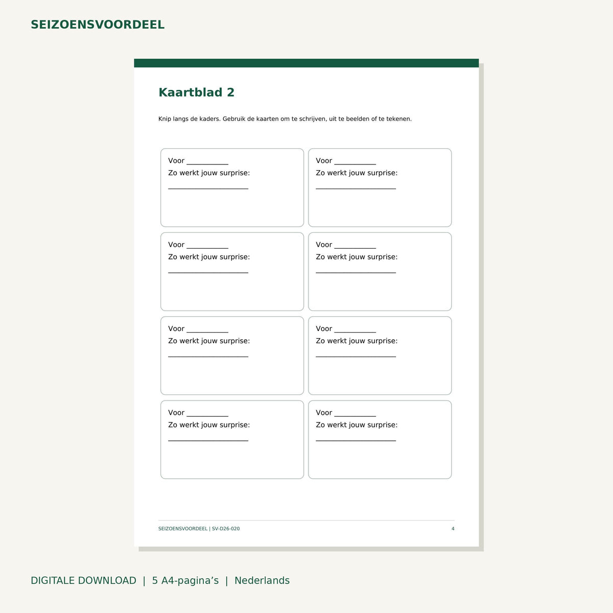 Surprise uitlegkaartjes | Nederlandse A4 PDF | Digitale download