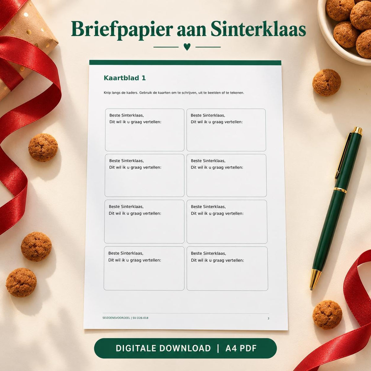 Briefpapier aan Sinterklaas | Nederlandse A4 PDF | Digitale download