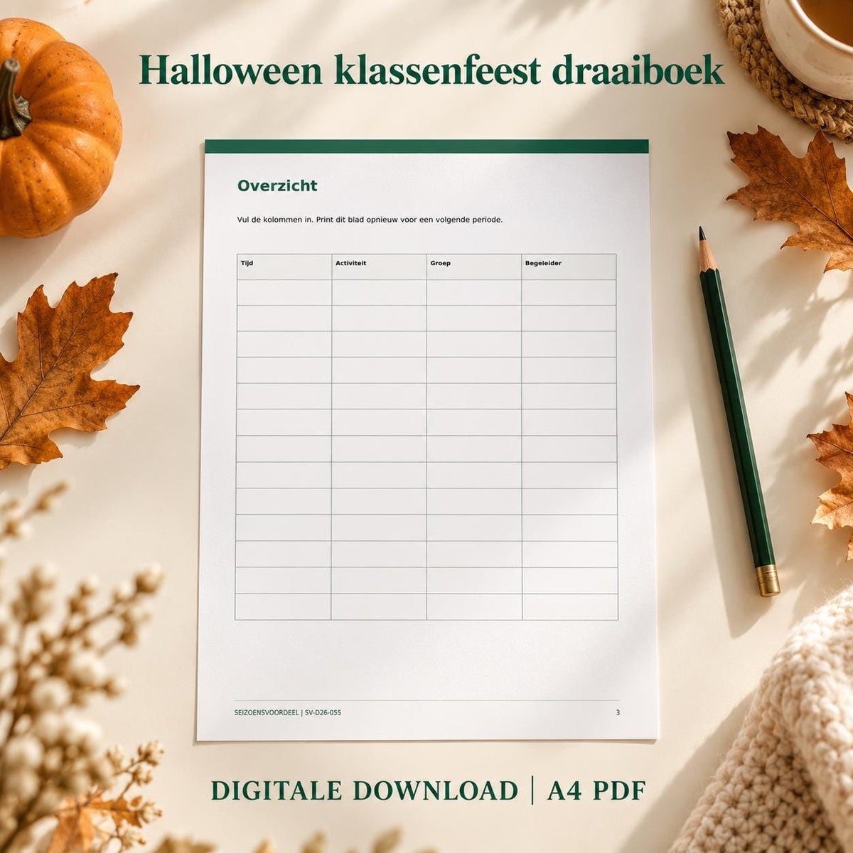 Halloween klassenfeest draaiboek | Nederlandse A4 PDF | Digitale download