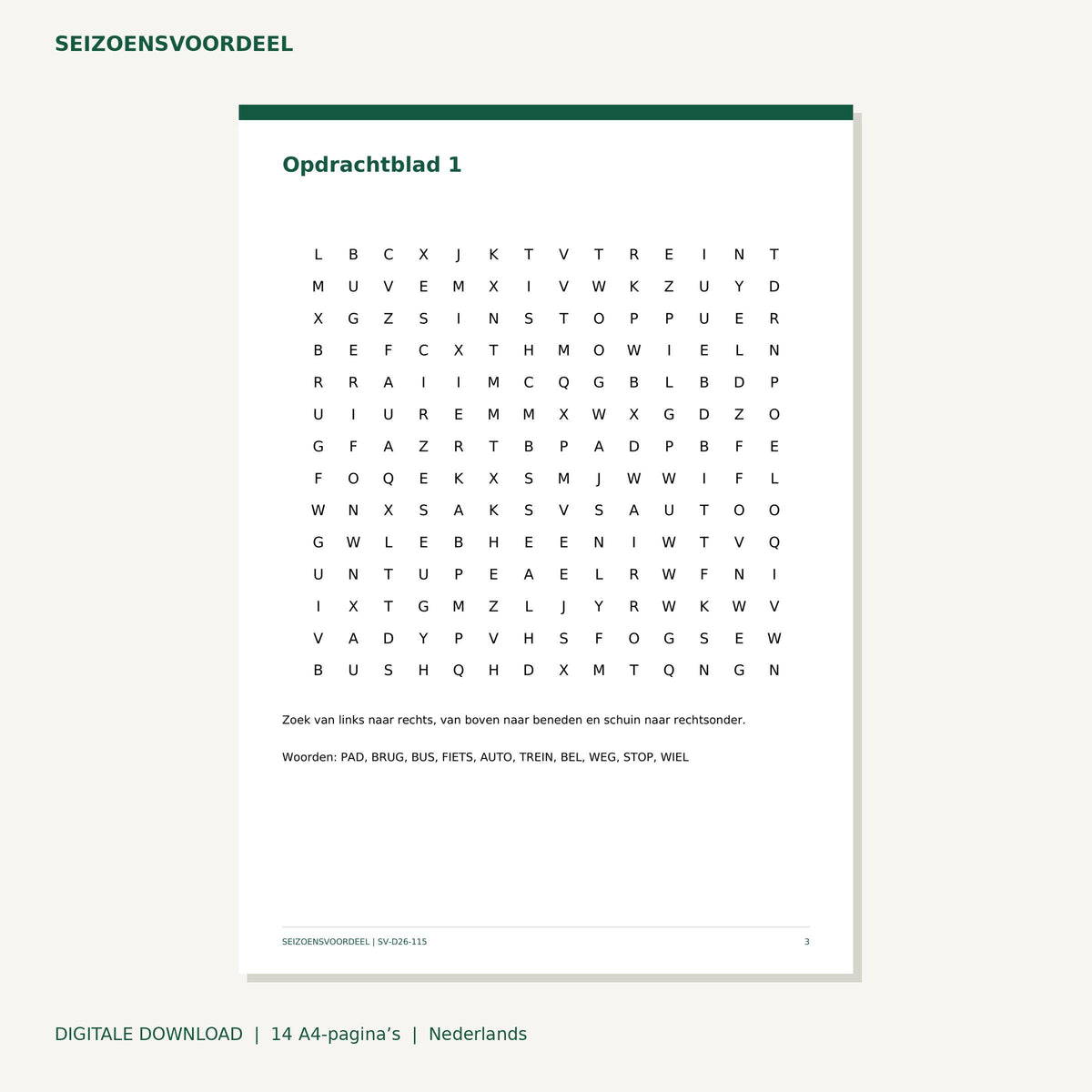 Verkeer woordenzoekers | Nederlandse A4 PDF | Digitale download