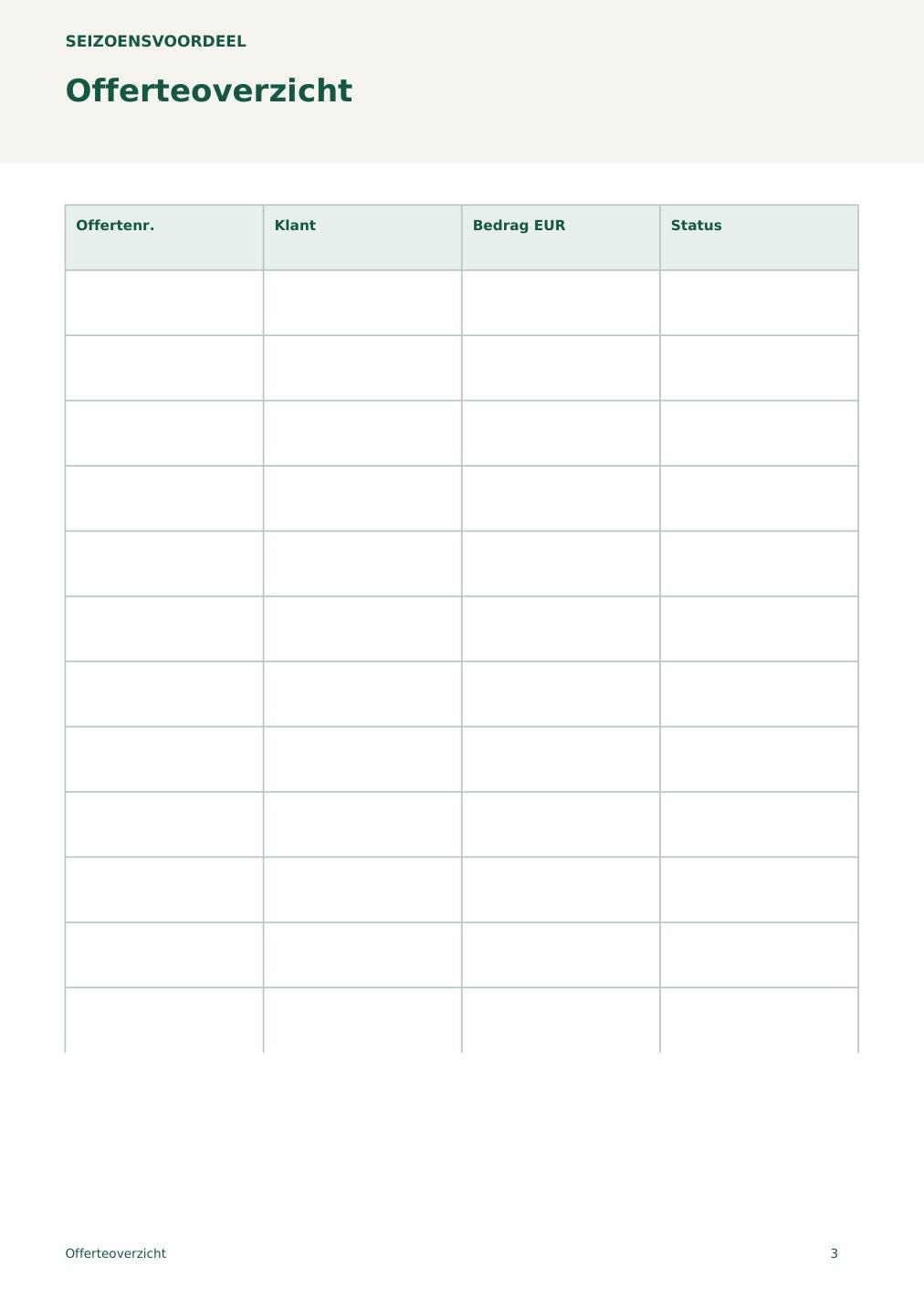 Offerteoverzicht – printbare A4 PDF in het Nederlands – digitale download