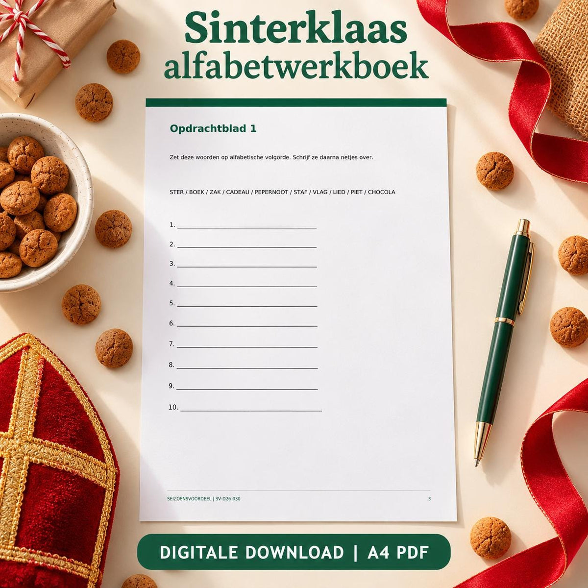 Sinterklaas alfabetwerkboek | Nederlandse A4 PDF | Digitale download