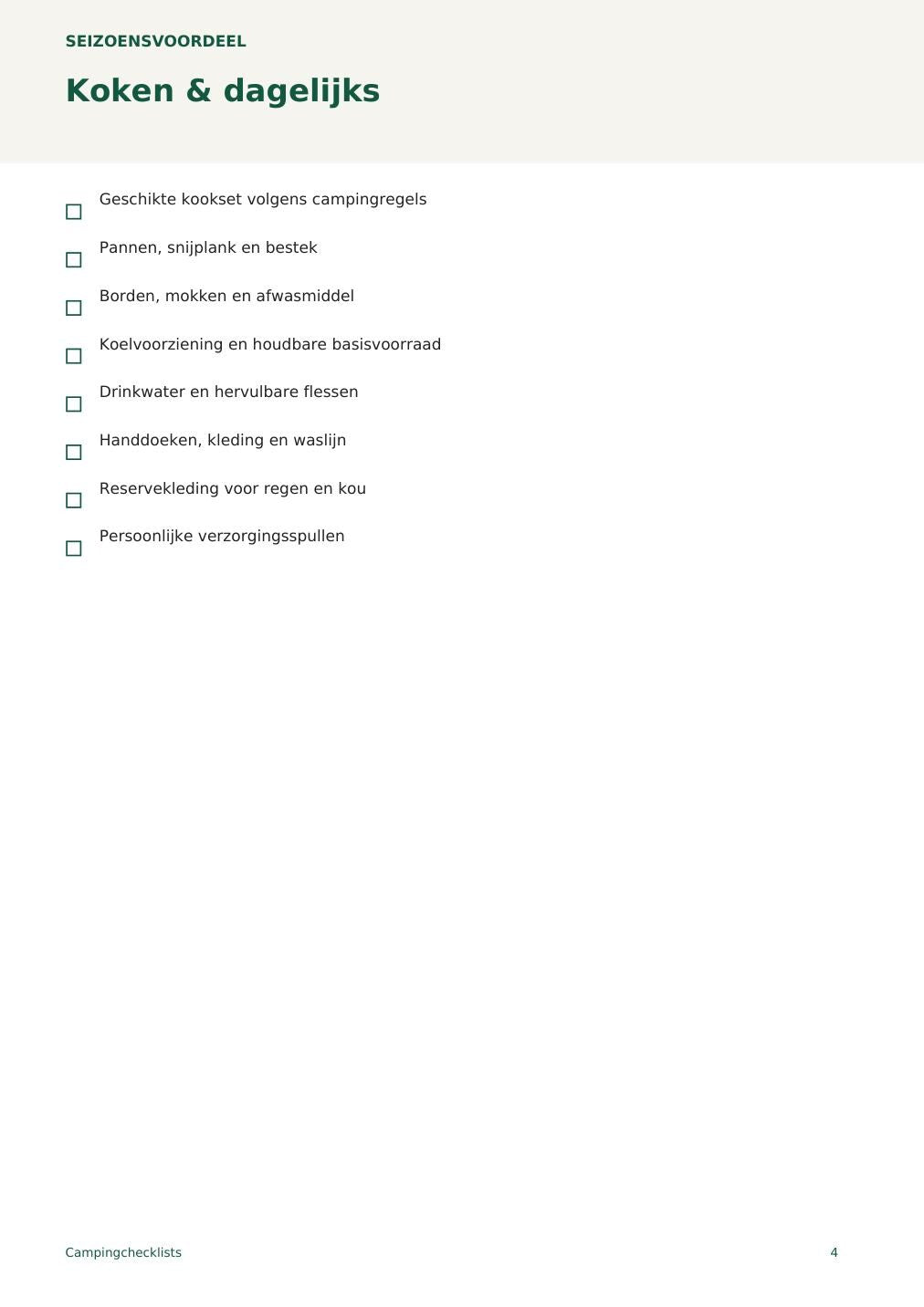 Campingchecklists – printbare A4 PDF in het Nederlands – digitale download