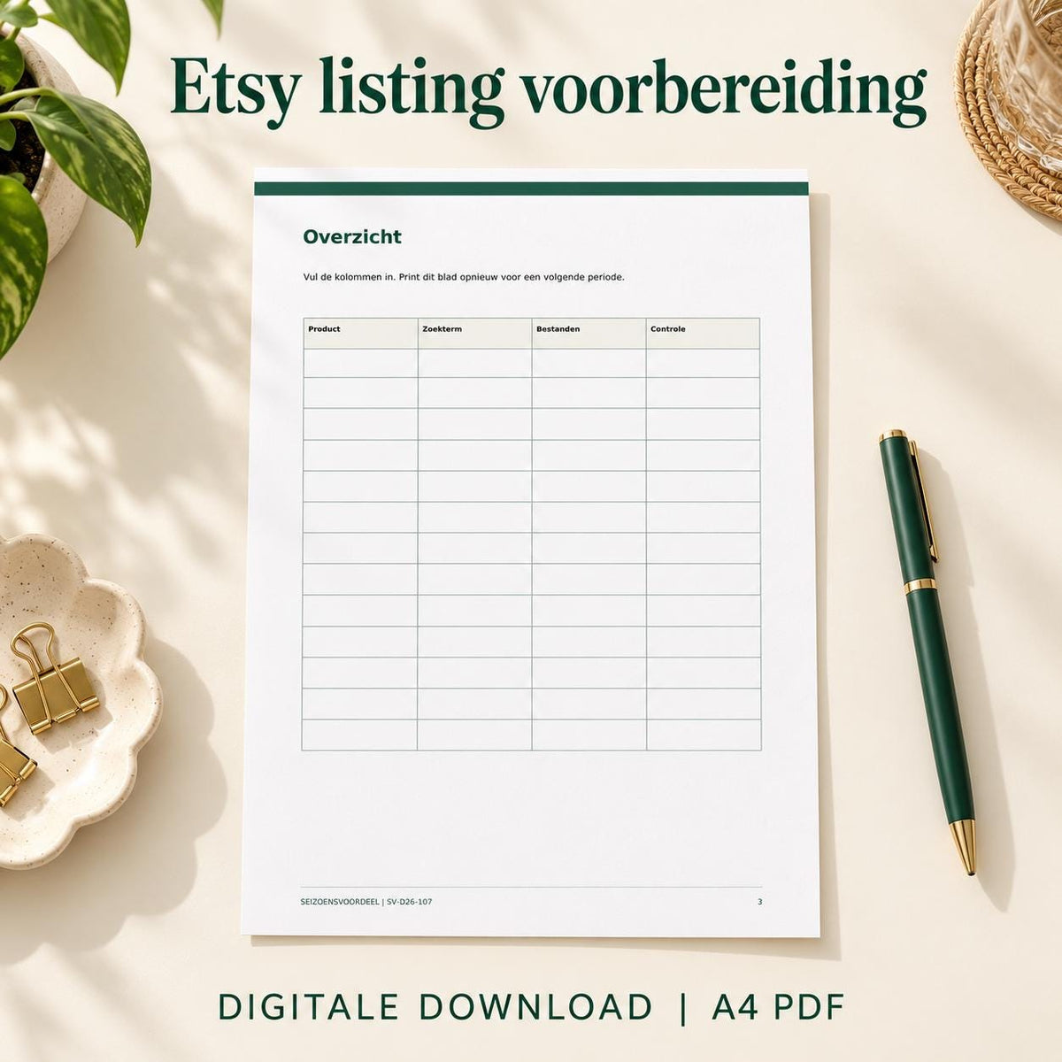 Etsy listing voorbereiding | Nederlandse A4 PDF | Digitale download