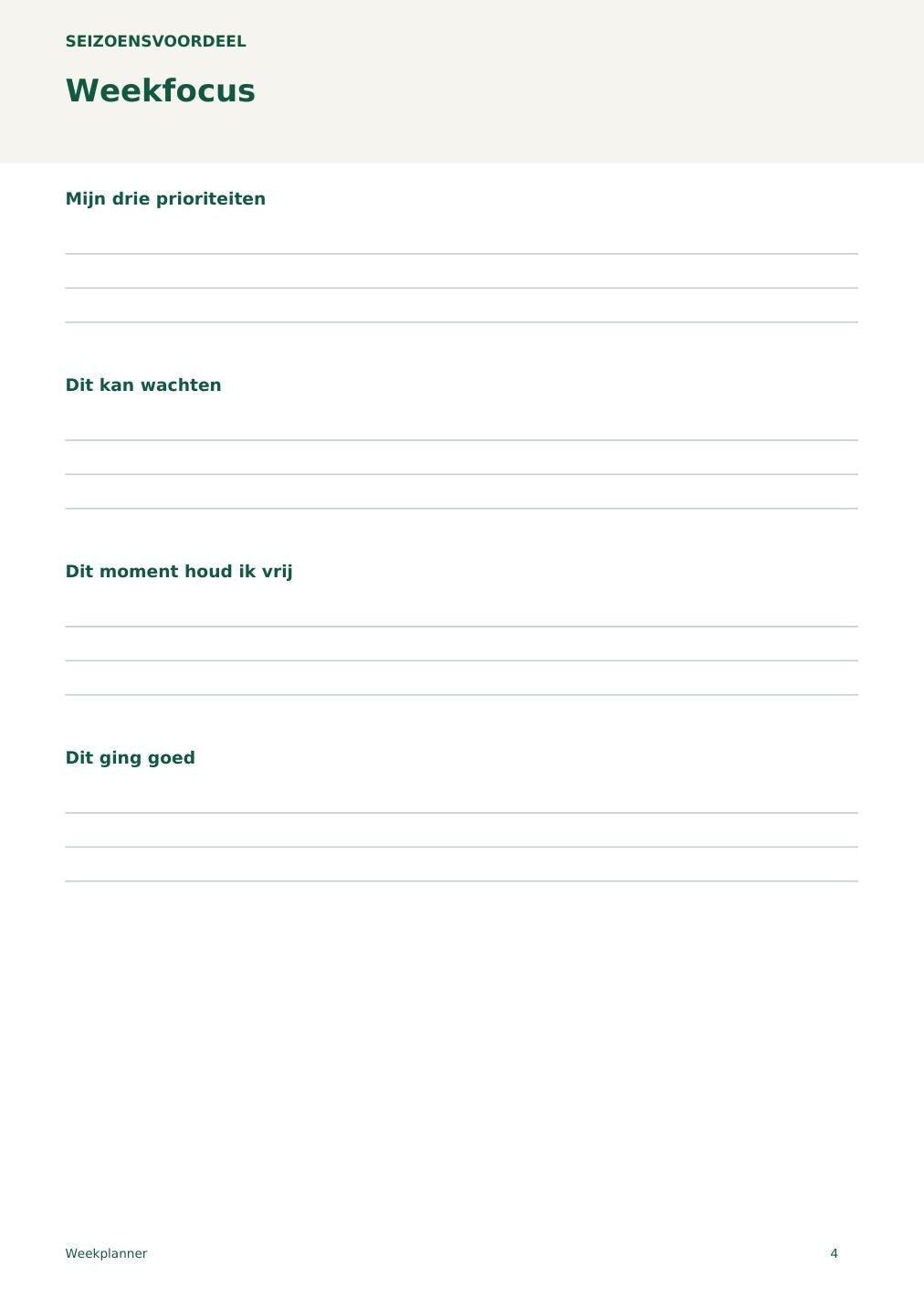 Weekplanner – printbare A4 PDF in het Nederlands – digitale download