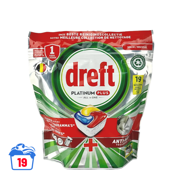 Dreft Vaatwastabletten Platinum Plus All In One Anti-Matt Lemon 19 stuks