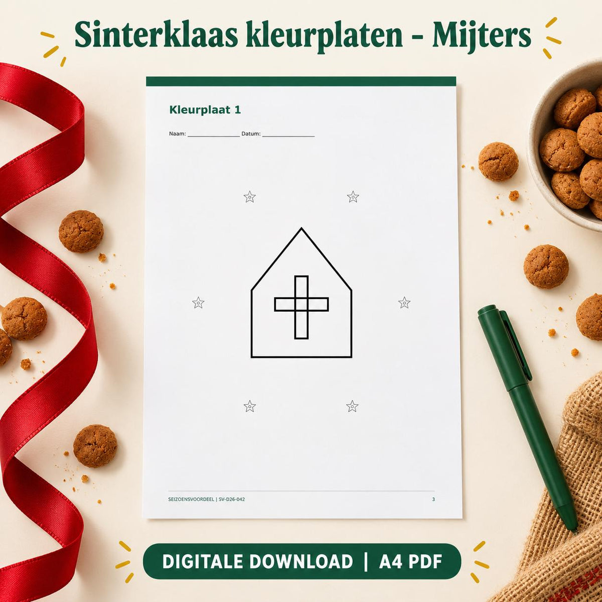 Sinterklaas kleurplaten - Mijters | Nederlandse A4 PDF | Digitale download