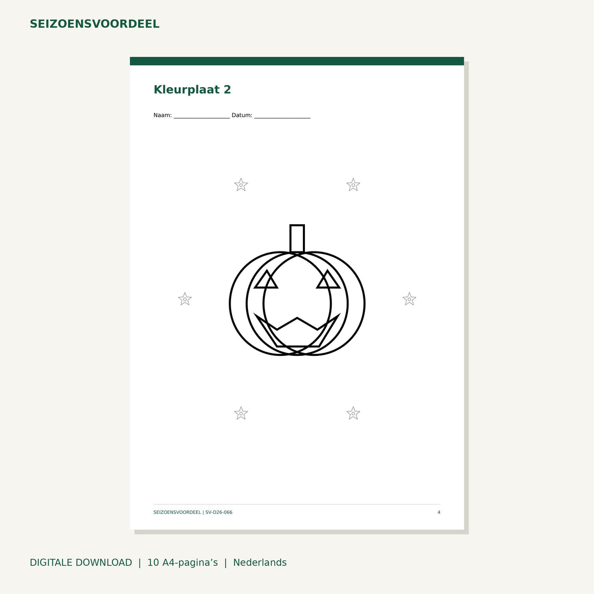 Halloween kleurplaten - Pompoenen | Nederlandse A4 PDF | Digitale download