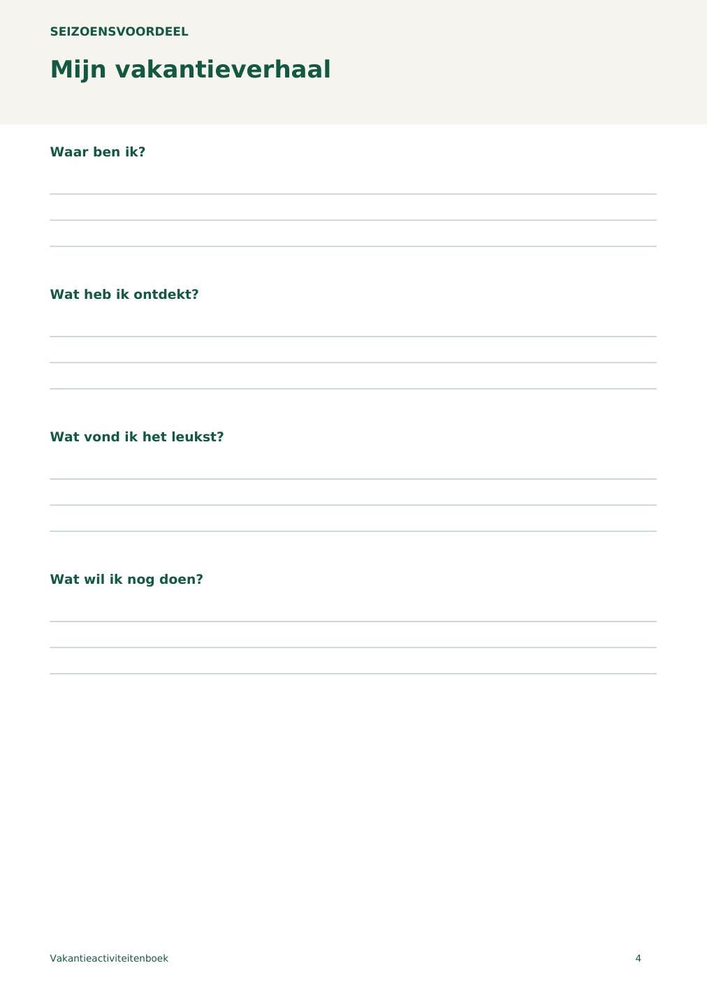 Vakantieactiviteitenboek – printbare A4 PDF in het Nederlands – digitale download