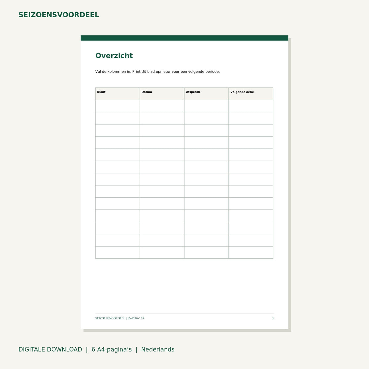 Klantgesprekken actieboek | Nederlandse A4 PDF | Digitale download