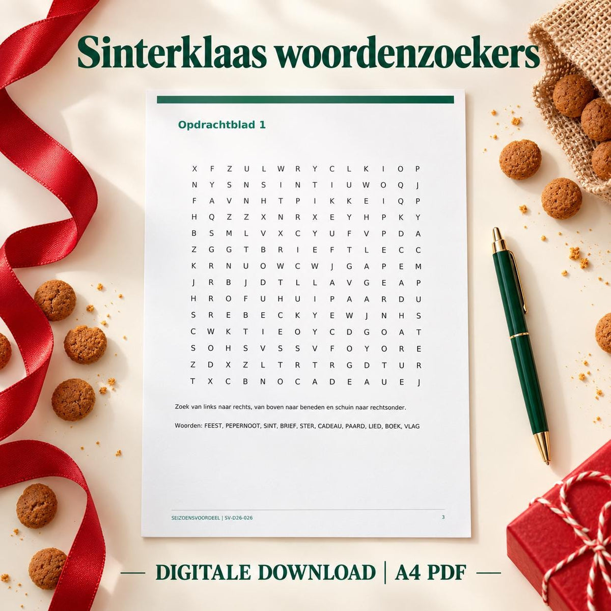 Sinterklaas woordenzoekers | Nederlandse A4 PDF | Digitale download