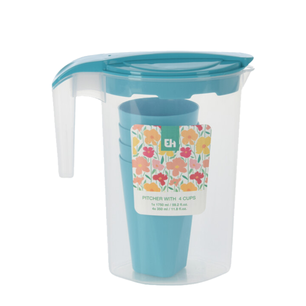 Excellent Houseware Schenkkan Met 4 Bekers Blauw