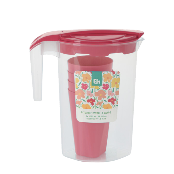 Excellent Houseware Schenkkan Met 4 Bekers Roze
