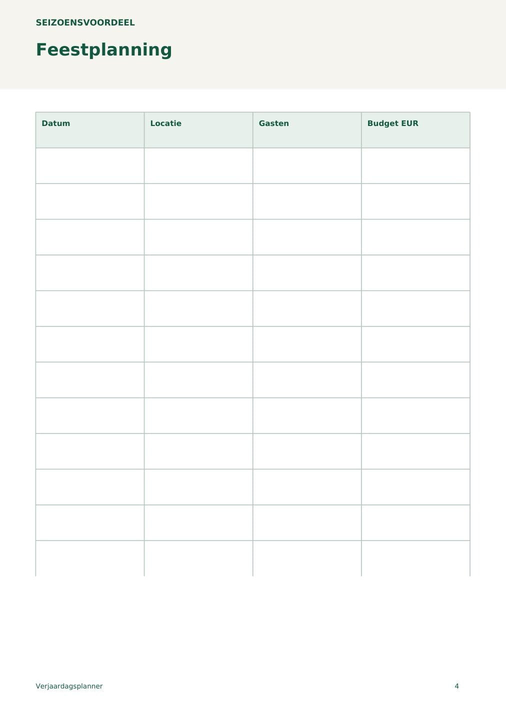 Verjaardagsplanner – printbare A4 PDF in het Nederlands – digitale download