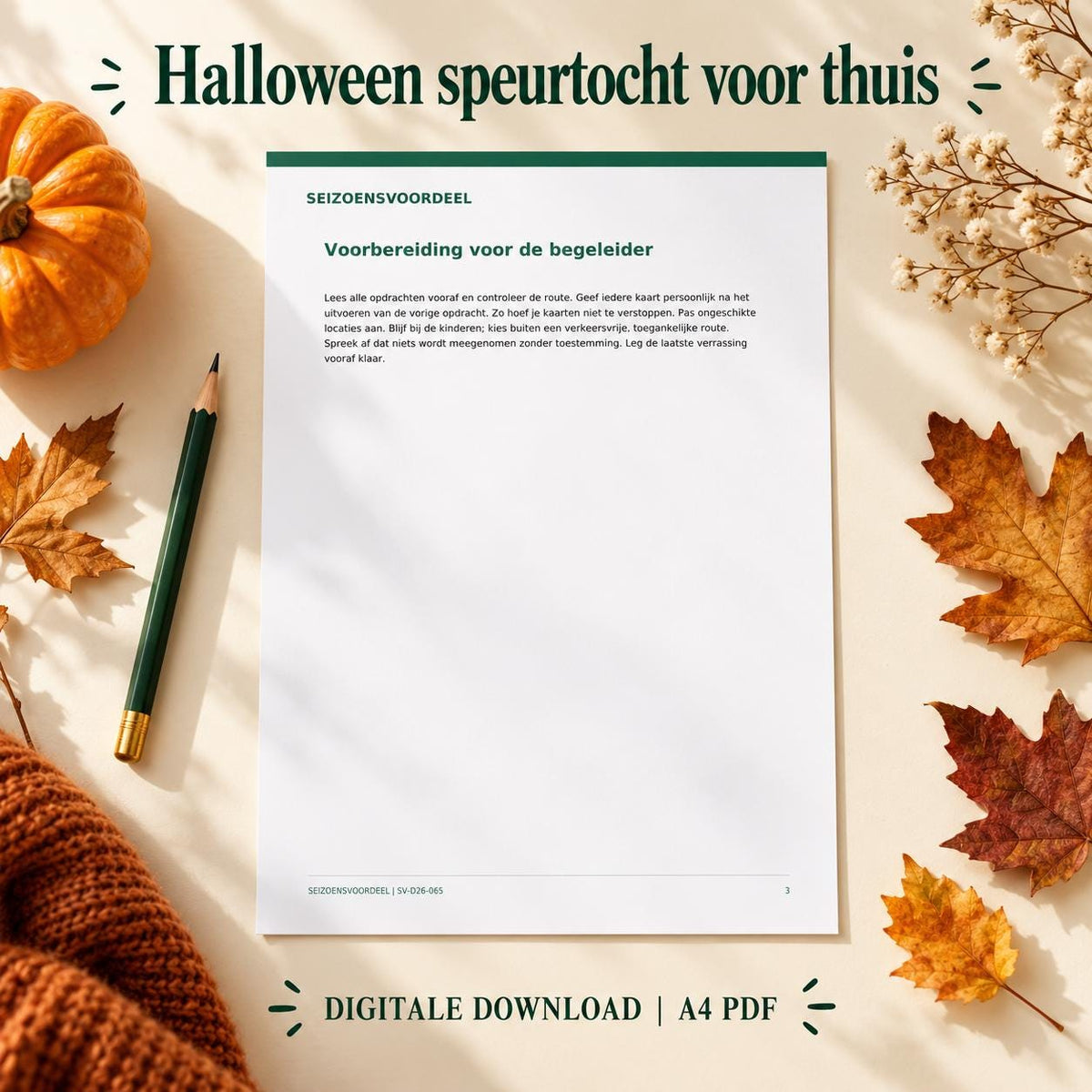 Halloween speurtocht voor thuis | Nederlandse A4 PDF | Digitale download