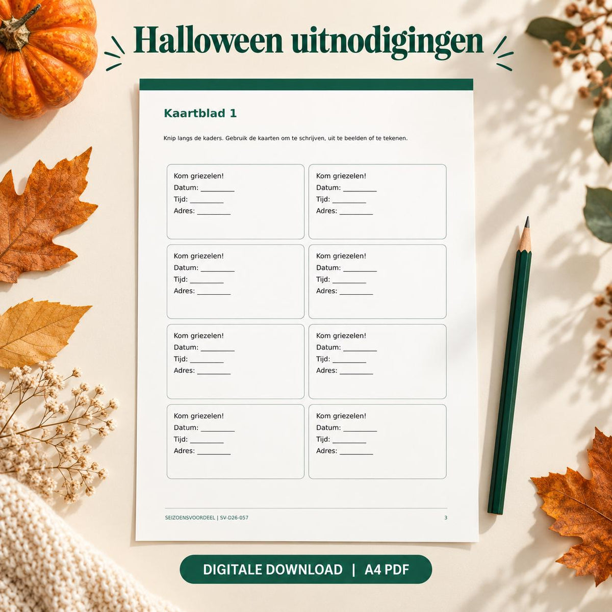 Halloween uitnodigingen | Nederlandse A4 PDF | Digitale download
