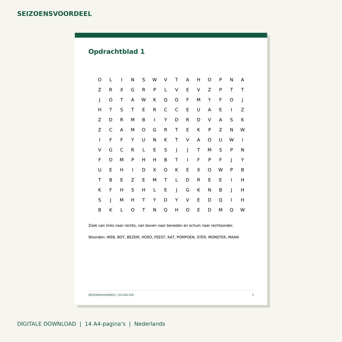 Halloween woordenzoekers | Nederlandse A4 PDF | Digitale download