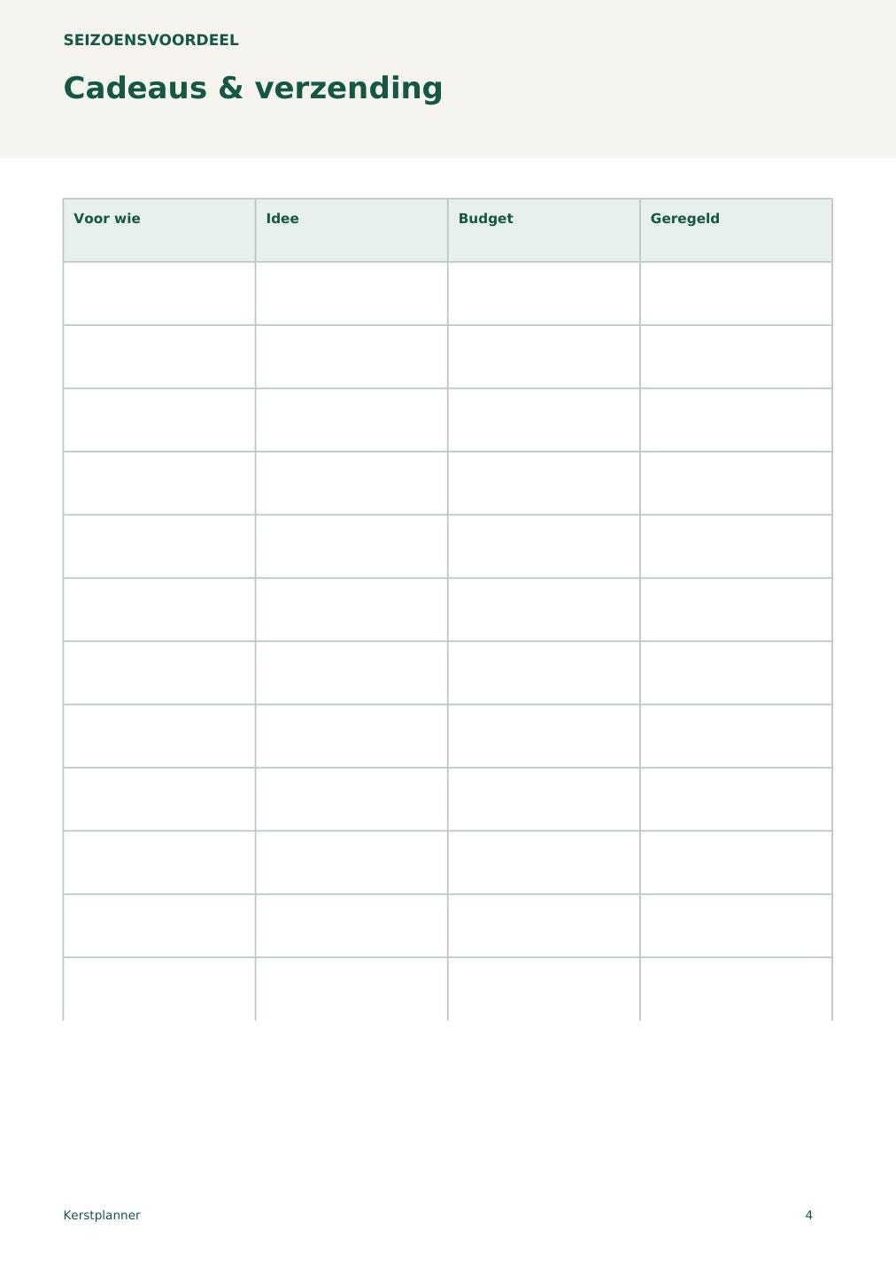 Kerstplanner – printbare A4 PDF in het Nederlands – digitale download