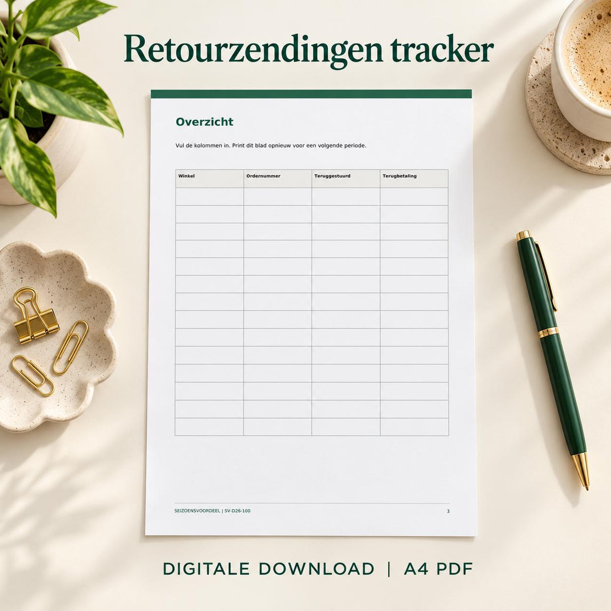 Retourzendingen tracker | Nederlandse A4 PDF | Digitale download