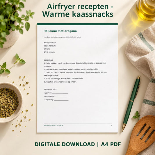 Airfryer recepten - Warme kaassnacks | Nederlandse A4 PDF | Digitale download