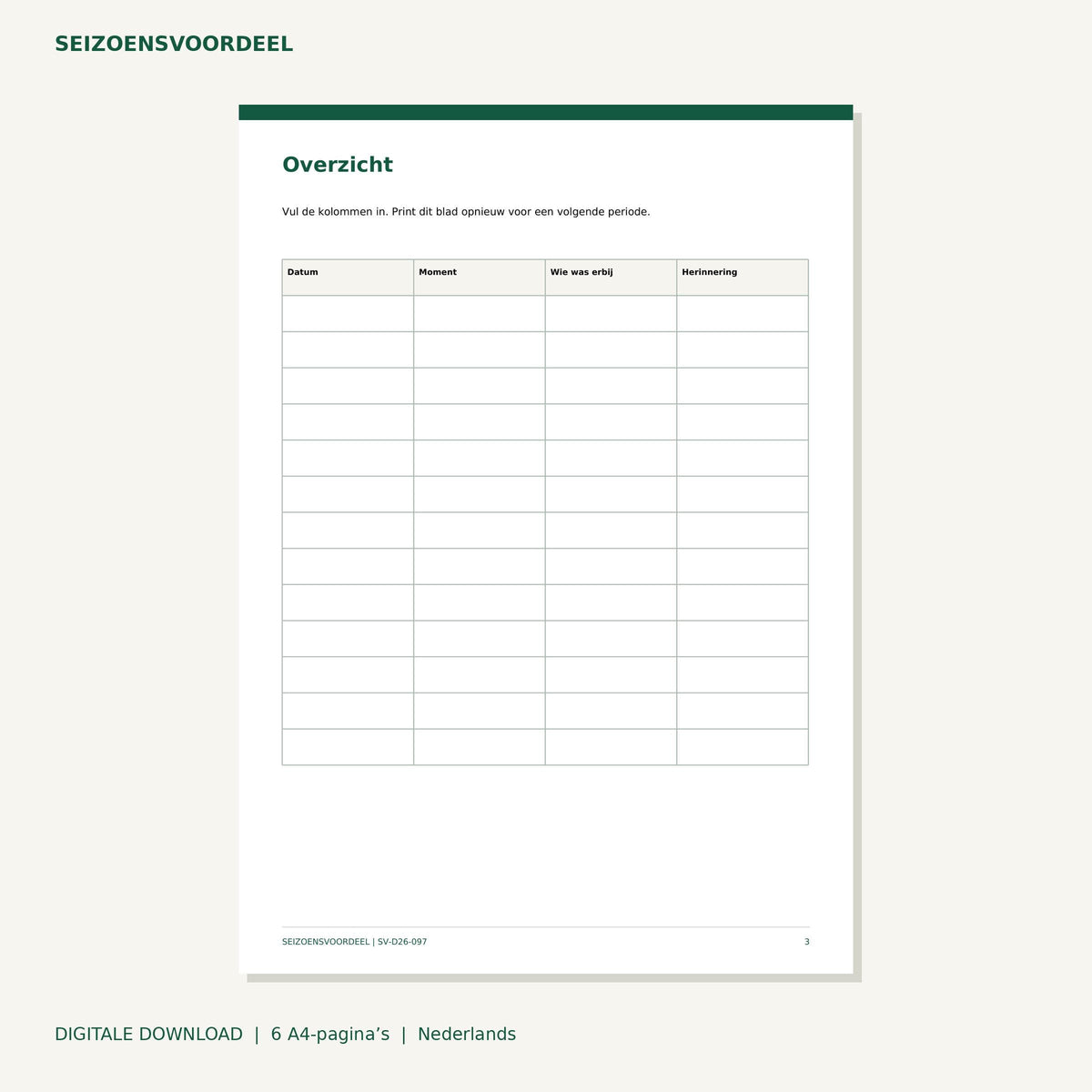 Baby eerste jaar herinneringen | Nederlandse A4 PDF | Digitale download