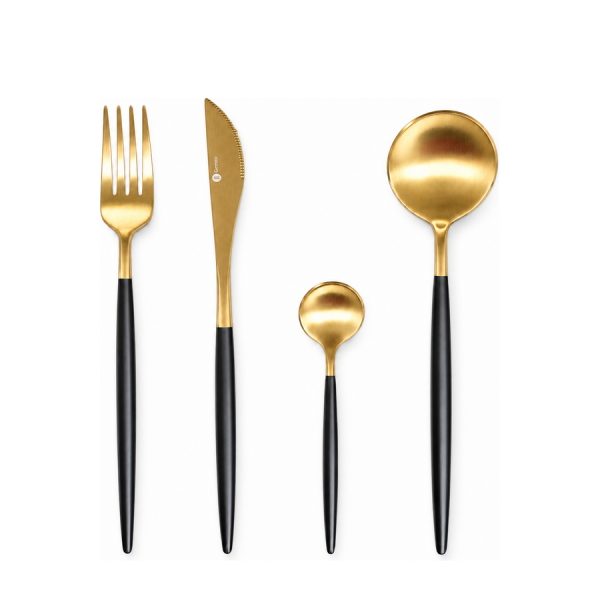Gemeo Bestekset Serwa Zwart/Goud Mat 16-delig