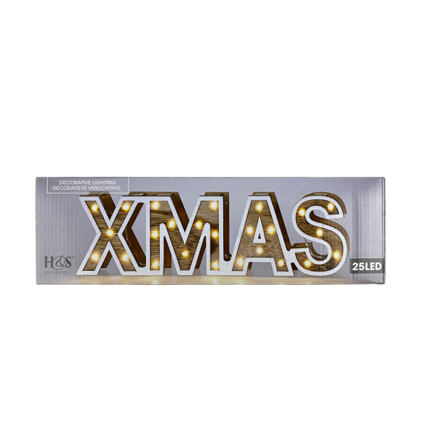 H&S Letters Hout LED Xmas 25LED 38cm