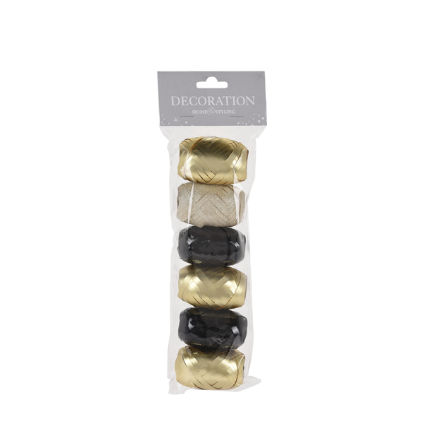 H&S Verpakkingslint Goud/Zwart Set 6-delig
