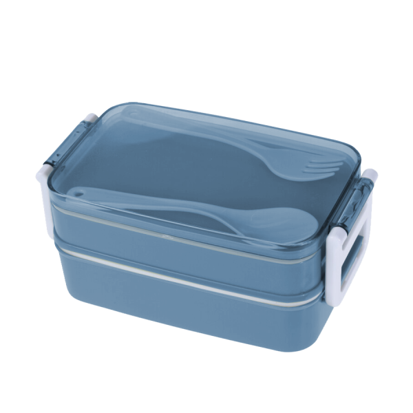Lunchbox Dubbellaags Met Bestek Blauw