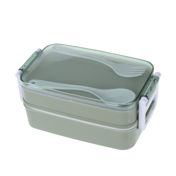 Lunchbox Dubbellaags Met Bestek Groen