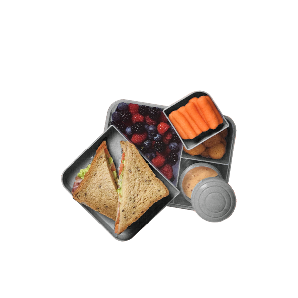 Lunchbox Met Dressing Beker En 2 Trays Cool Grey